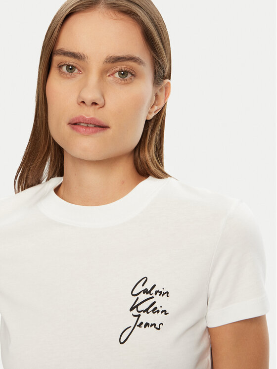 Calvin Klein Jeans Calvin Klein Jeans Majica Script Institutional J20J224984 Bela Slim Fit