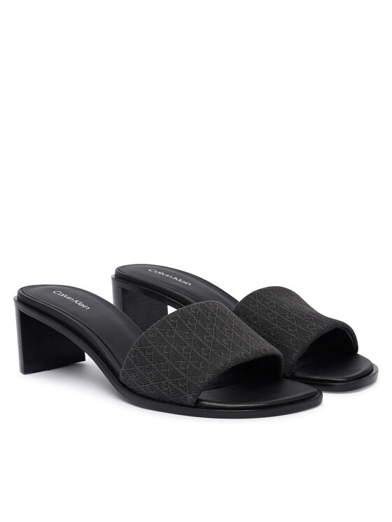Calvin Klein Şlapi Calvin Klein Block Heel Sandal Aop HW0HW03016 Negru