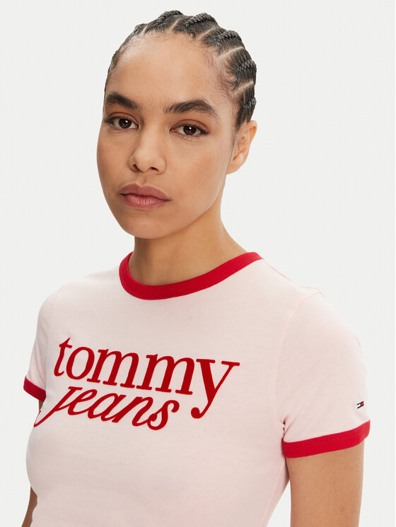 Tommy Jeans Tommy Jeans T-shirt Script Ringer DW0DW20631 Rosa Slim Fit