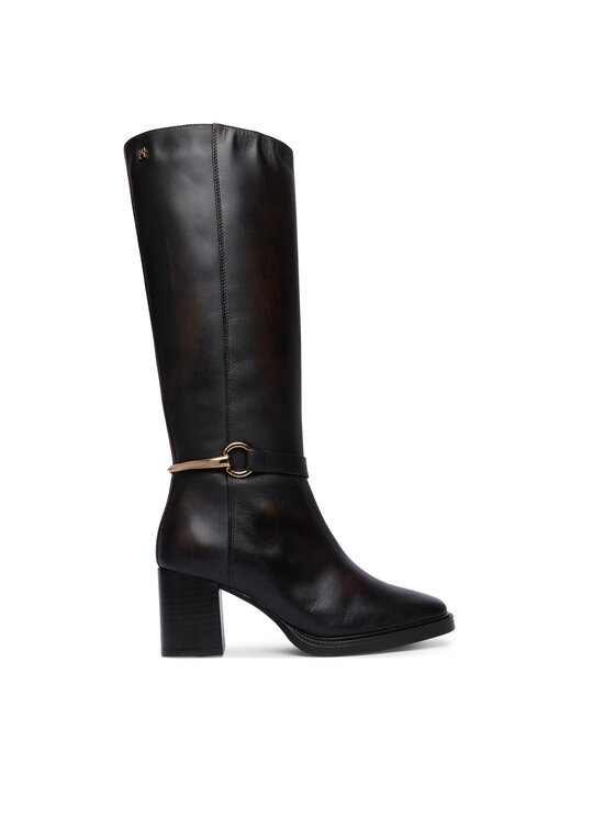 Tommy Hilfiger Cizme Tommy Hilfiger Th Stud Heel Riding Knee Boot FW0FW09551 Maro închis