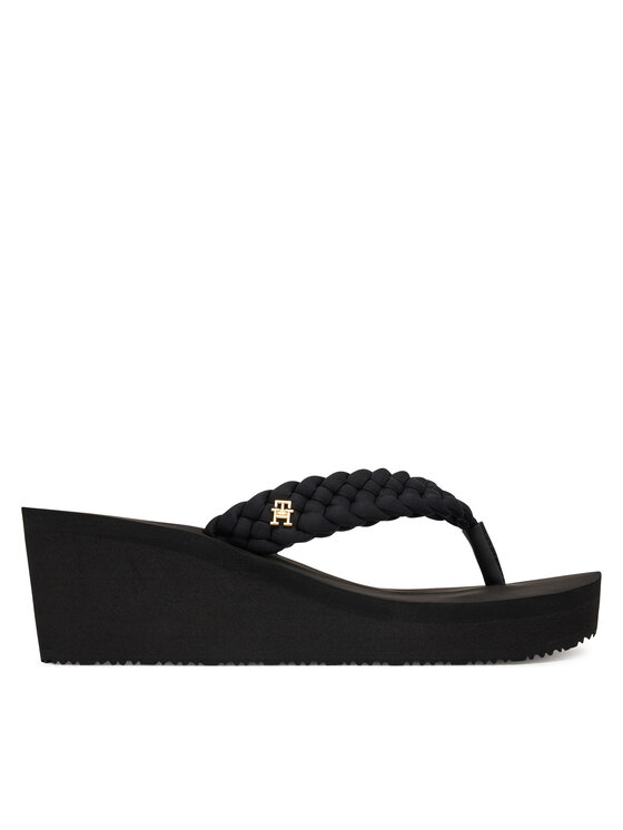 Tommy Hilfiger Japonki Tommy Hilfiger Th Wedge Braided Summer Sandal FW0FW09198 Czarny