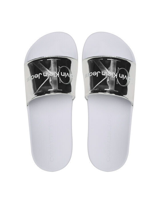 Calvin Klein Jeans Klapki Calvin Klein Jeans Slide Metallic Monologo YW0YW00638 Srebrny