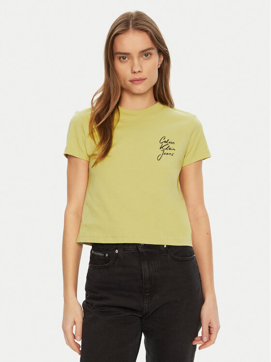 Calvin Klein Jeans Calvin Klein Jeans Marškinėliai Script Institutional J20J224984 Žalia Slim Fit