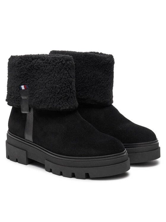 Tommy Hilfiger Čizme Tommy Hilfiger Faux Fur Suede Roll-Down Boot FW0FW08158 Crna