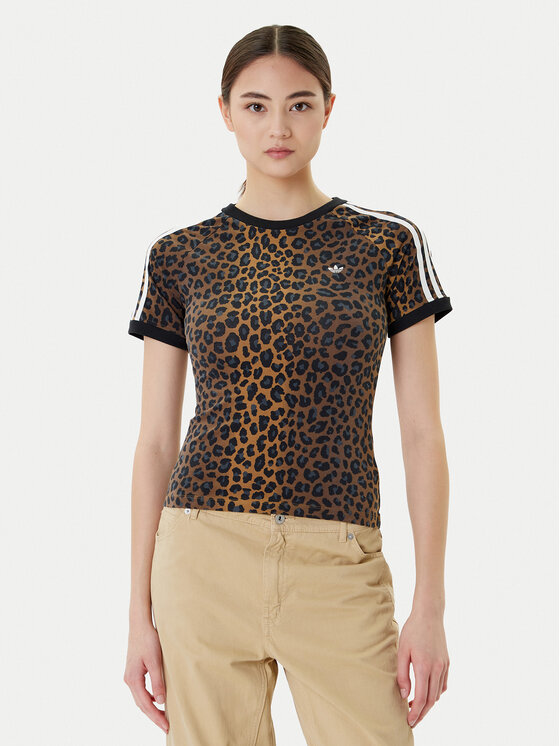 adidas adidas Футболка Leopard Cali JW7304 Коричневий Slim Fit