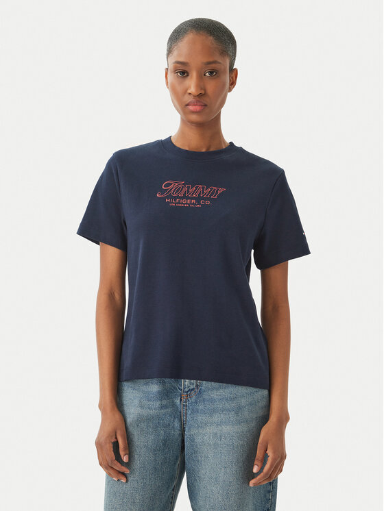 Tommy Hilfiger Tommy Hilfiger Camiseta Logo Interlock WW0WW48707 Azul marino Regular Fit