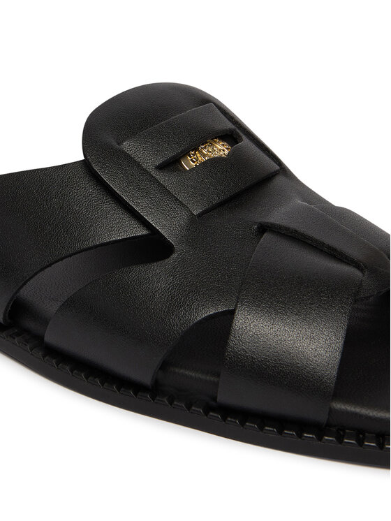 Tommy Hilfiger Iešļūcenes Tommy Hilfiger Leather Crest Square Toe Sandals FW0FW09126 Melns