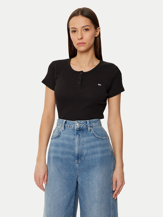 Tommy Jeans Tommy Jeans T-shirt DW0DW19502 Crna Slim Fit