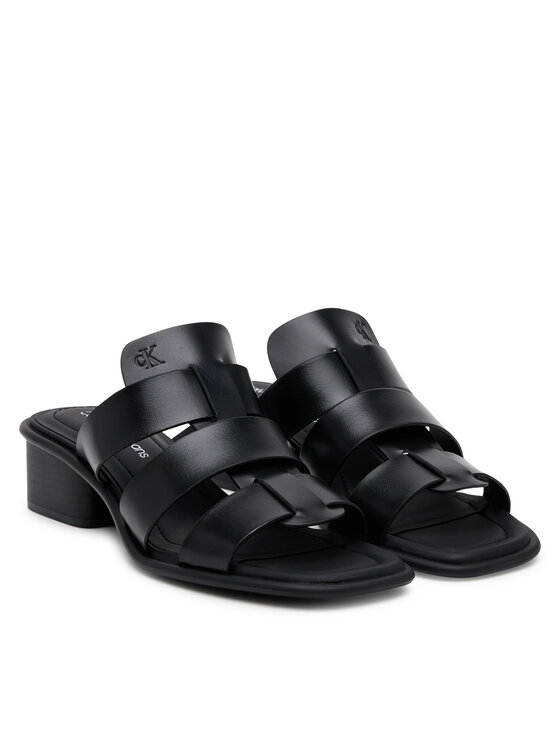 Calvin Klein Jeans Şlapi Calvin Klein Jeans Heel Square Mg Lth YW0YW01702 Negru