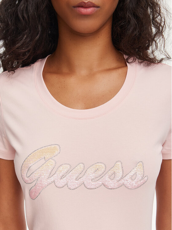 Guess Guess Camiseta W6YI56 K5028 Rosa claro Slim Fit