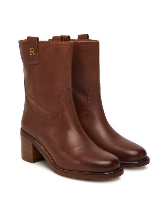 Tommy Hilfiger Stivaletti Tommy Hilfiger Riding Lthr Mid Boot Block Heel FW0FW08776 Marrone