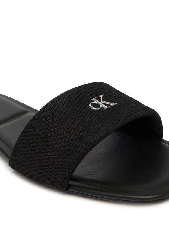 Calvin Klein Šlepetės Calvin Klein Square Flat Sndl Canvas Hw HW0HW03129 Juoda