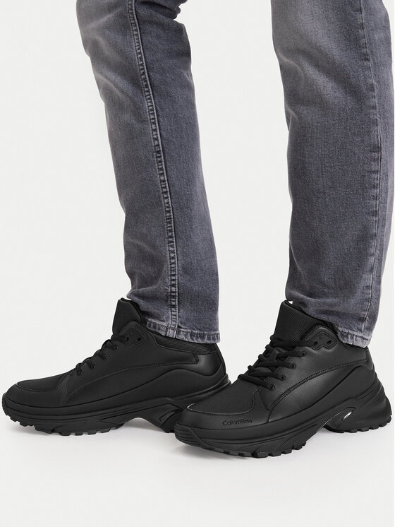 Calvin Klein Snīkeri Calvin Klein Hike Runner Mid Laceup Tech Mix YM0YM01418 Melns