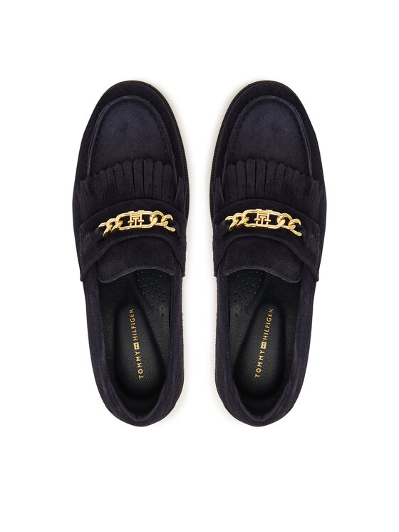 Tommy Hilfiger Loafersy Tommy Hilfiger Th Chain Fringe Suede Loafer FW0FW09918 Tmavomodrá