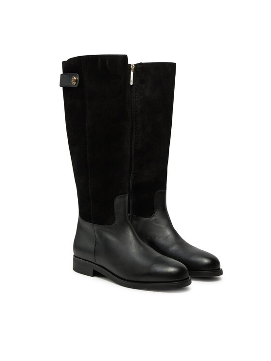 Tommy Hilfiger Ботуши Tommy Hilfiger Th Stud Leather Mix Long Boot FW0FW08341 Черен
