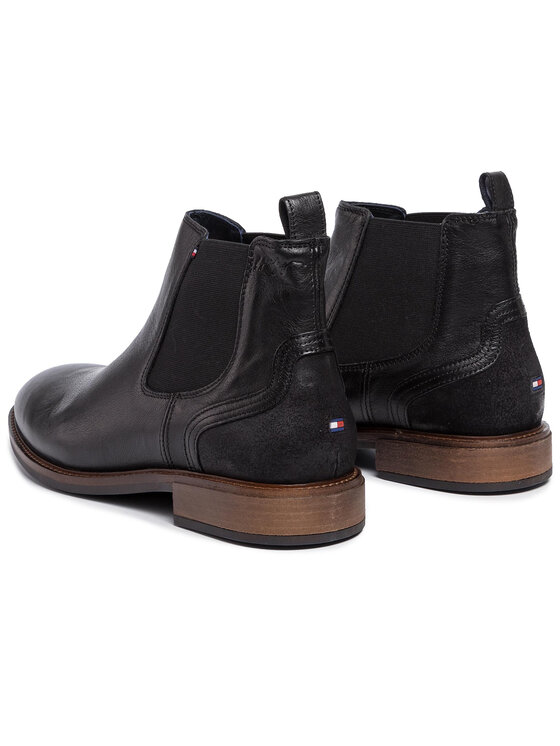 Tommy Hilfiger Jātnieku stila puszābaki Tommy Hilfiger Elevated Leather Mix Chelsea FM0FM02424 Melns