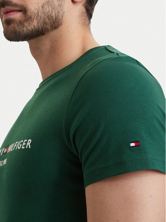 Tommy Hilfiger Tommy Hilfiger Camiseta Logo MW0MW11797 Verde oscuro Slim Fit