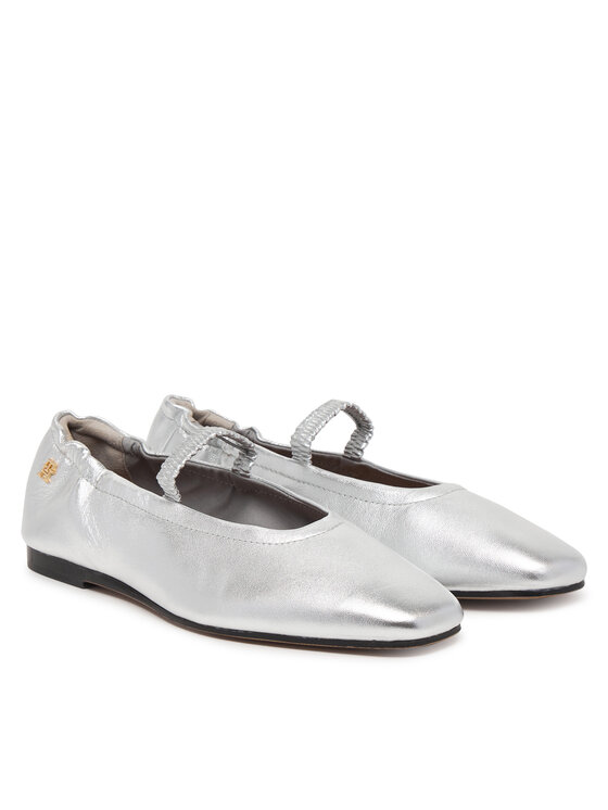 Tommy Hilfiger Μπαλαρίνες Tommy Hilfiger Silver Lth Ellastic Ballerina FW0FW09466 Ασημί