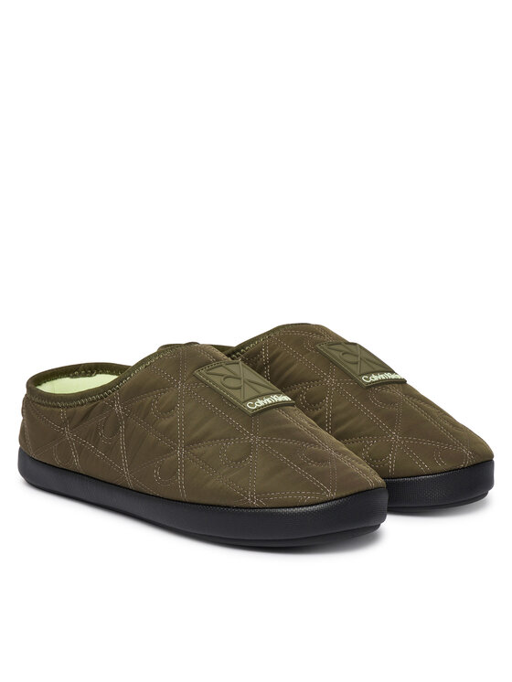 Calvin Klein Kapcie Calvin Klein Home Slipper Quilted Rip Emblem HM0HM02280 Khaki
