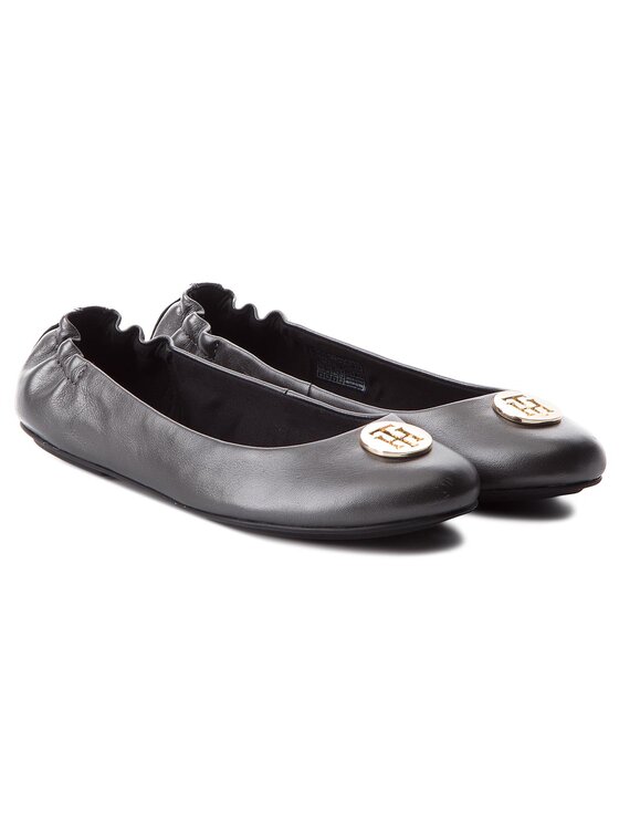 Tommy Hilfiger Balerīnas Tommy Hilfiger Pearlized Leather Ballerina FW0FW03412 Pelēks