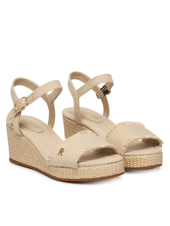 Tommy Hilfiger Sandales Tommy Hilfiger Mid Woven Wedge Espad Fringe FW0FW09470 Bēšs