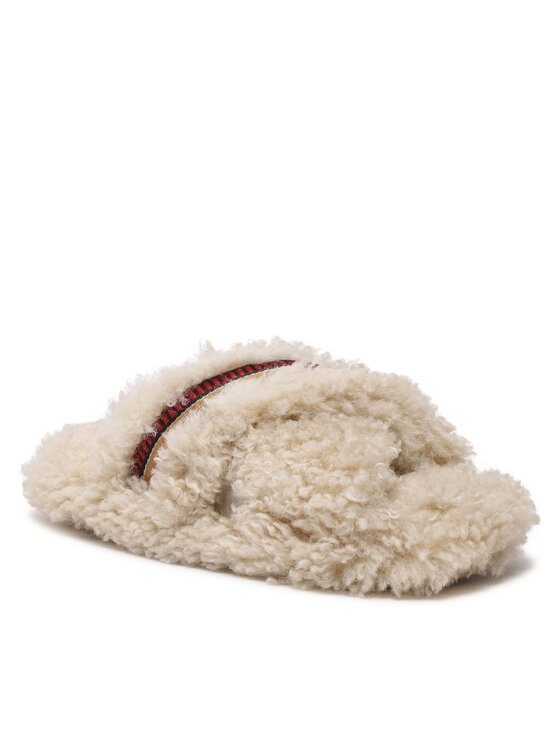 Tommy Hilfiger Bačkory Tommy Hilfiger Sherpa Fur Home Slippers Strap FW0FW06576 Béžová