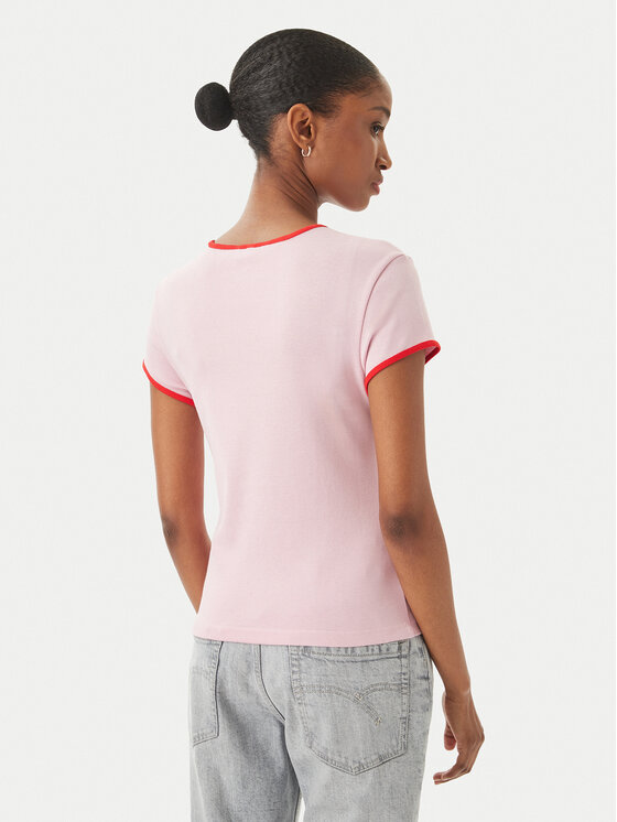 Tommy Hilfiger Tommy Hilfiger Camiseta Logo Graphic Ringer WW0WW49245 Rosa claro Slim Fit