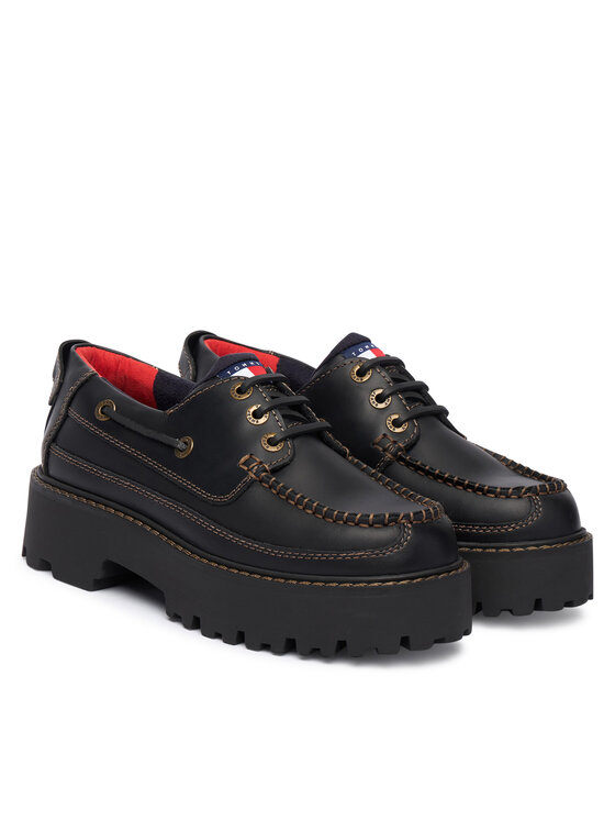 Tommy Jeans Zapatos hasta el tobillo Tommy Jeans Archive '01 Boat Shoe Leather EN0EN03003 Negro