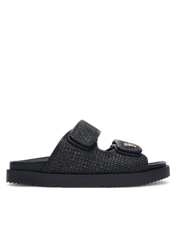 Tommy Hilfiger Papucs Tommy Hilfiger Double Strap Raffia FW0FW09122 Fekete
