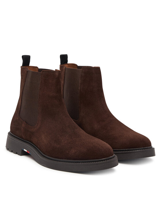 Tommy Hilfiger Členková obuv s elastickým prvkom Tommy Hilfiger Corporate Casual Suede Chelsea FM0FM05952 Hnedá