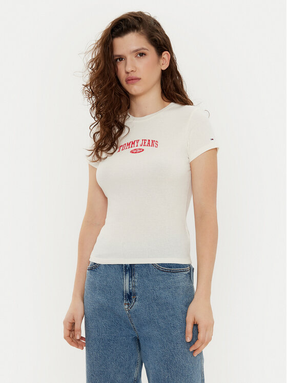 Tommy Jeans Tommy Jeans Majica DW0DW19435 Écru Slim Fit