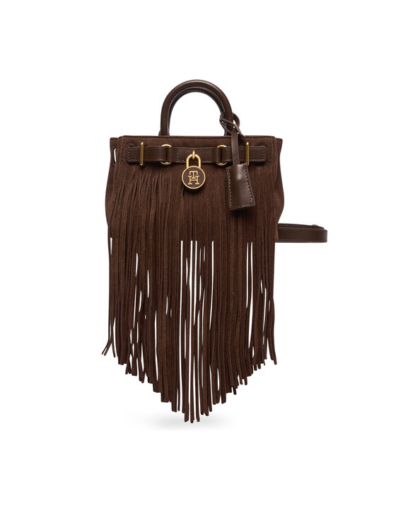 Tommy Hilfiger Kabelka Tommy Hilfiger American Icon Micro Tote Fringes AW0AW19217 Tmavě hnědá