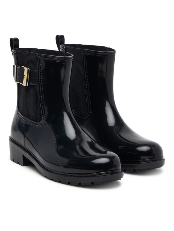 Tommy Hilfiger Holínky Tommy Hilfiger Th Buckle Glossy Ankle Rain Boot FW0FW09543 Černá