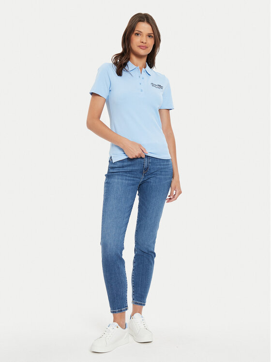 Tommy Hilfiger Tommy Hilfiger Polo marškinėliai Script WW0WW43624 Žydra Slim Fit
