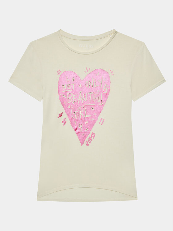 Guess Guess T-shirt J3BI20 KBDN0 Écru Regular Fit