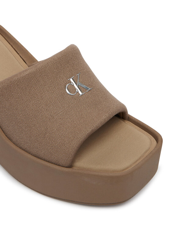 Calvin Klein Klapki Calvin Klein Wedge 70 Sndl Canv Mg HW0HW03134 Beżowy