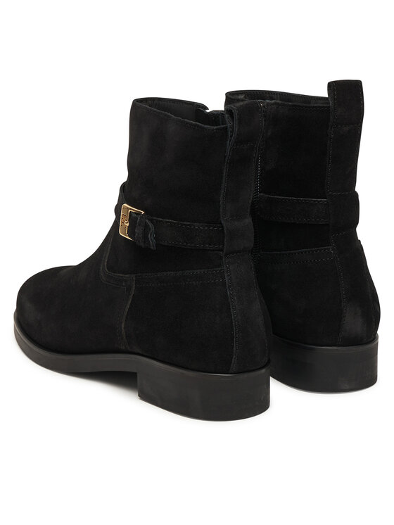 Tommy Hilfiger Боти Tommy Hilfiger Th Buckle Riding Suede Bootie FW0FW09047 Черен