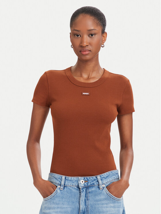 HUGO HUGO Футболка Easy 50523924 Коричневий Slim Fit