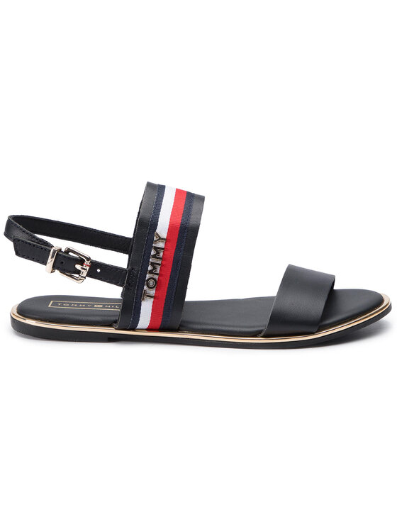 Tommy Hilfiger Sandály Tommy Hilfiger Flat Sandal Corporate Ribbon FW0FW04049 Tmavomodrá