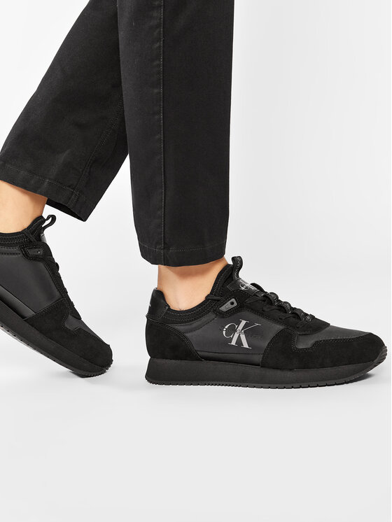 Calvin Klein Jeans Snīkeri Calvin Klein Jeans Runner Sock Laceup Ny-Lth YM0YM00553 Melns