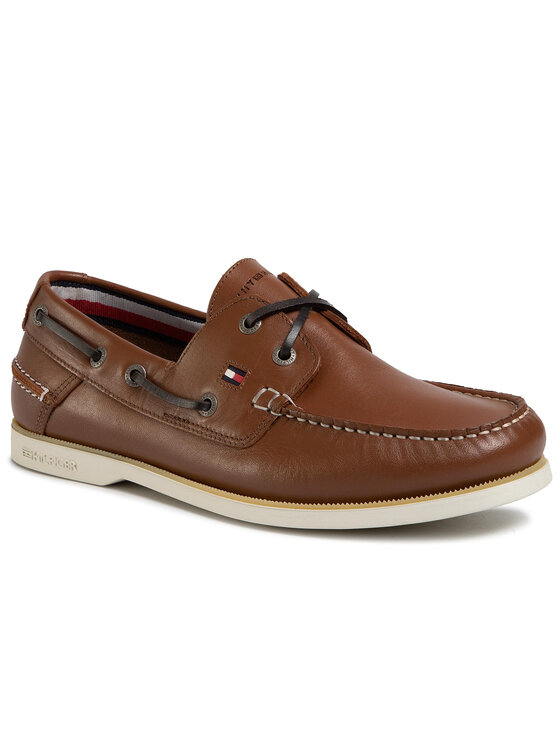 Tommy Hilfiger Pantofi Tommy Hilfiger Classic Leather Boatshoe FM0FM02735 Maro