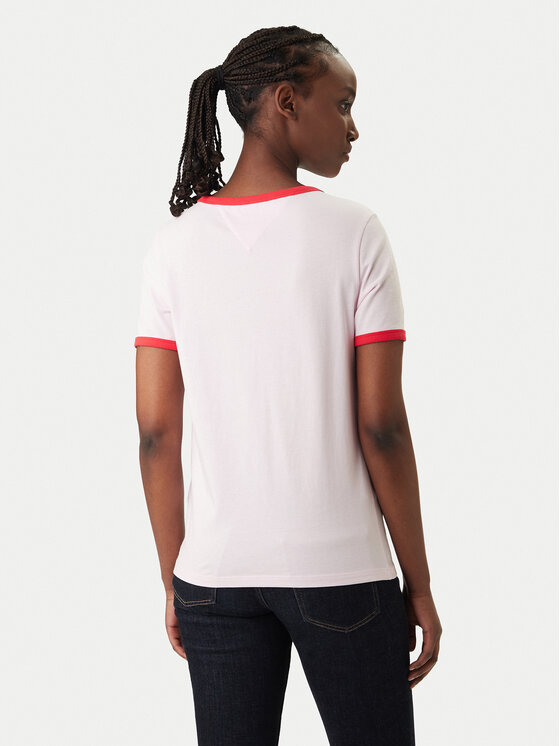 Tommy Jeans Tommy Jeans Camiseta Wavy Flag Contrast Ringer DW0DW22306 Rosa Regular Fit