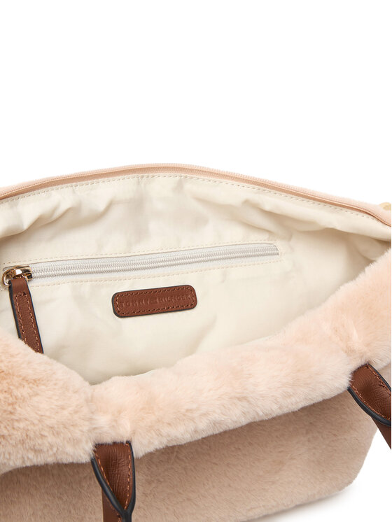 Tommy Hilfiger Torbica Tommy Hilfiger Popette East West Tote Faux Fur AW0AW19310 Svijetlo bež