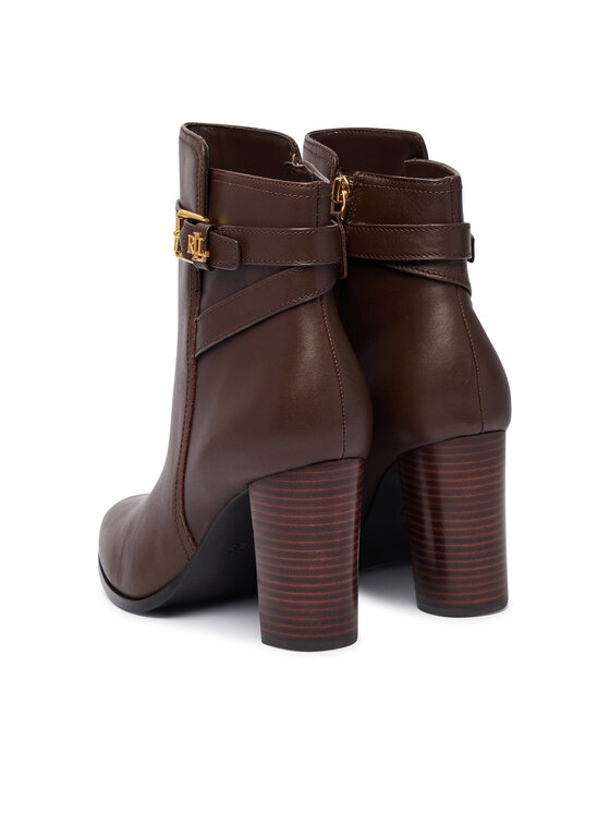 LAUREN RALPH LAUREN Škornji LAUREN RALPH LAUREN Brooke II Calfskin Bootie Heel 802974475003 Rjava