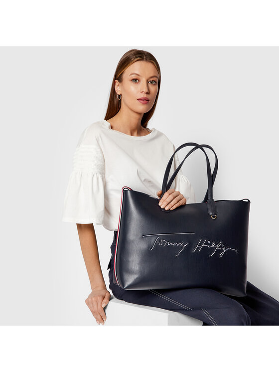 Tommy Hilfiger Soma Tommy Hilfiger Iconic Tommy Tote Signature AW0AW09707 Tumši zils