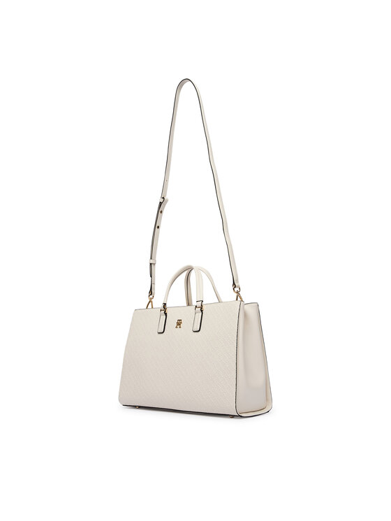 Tommy Hilfiger Ročna torba Tommy Hilfiger Th Daily Satchel Mono AW0AW18418 Écru