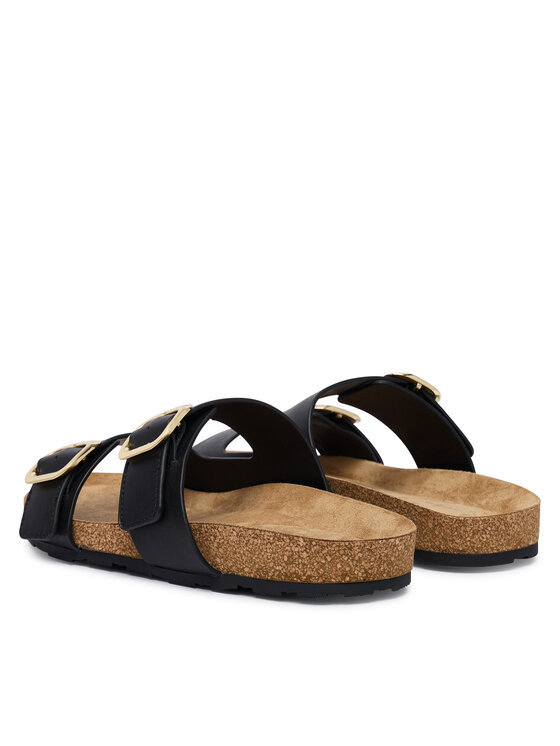 Tommy Hilfiger Klapki Tommy Hilfiger Leather Double Strap Cork Sandals FW0FW09118 Czarny