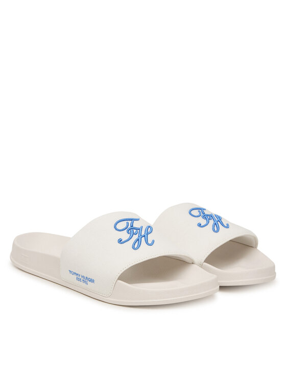 Tommy Hilfiger Natikače Tommy Hilfiger Logo Embroidery Canvas Pool Slides FM0FM05858 Bijela