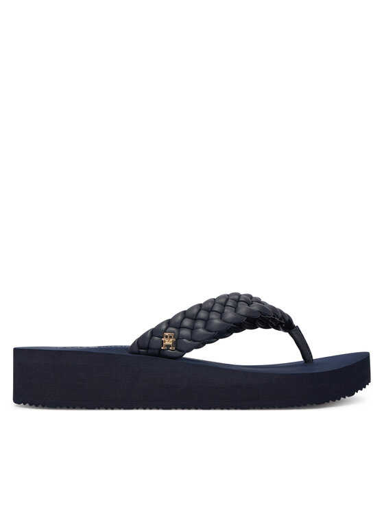 Tommy Hilfiger Джапанки Tommy Hilfiger Th Wedge Cornrow Beach Sandal FW0FW09037 Тъмносин