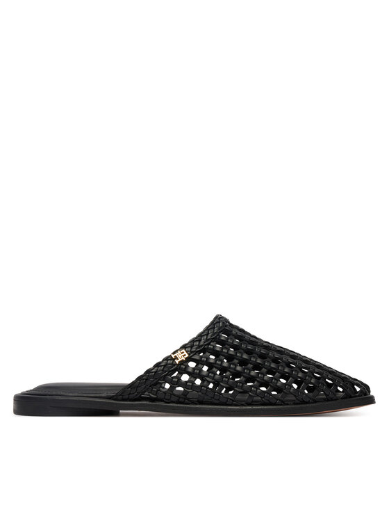 Tommy Hilfiger Klapki Tommy Hilfiger Hilfiger Leather Mix Flat Mule FW0FW09280 Czarny